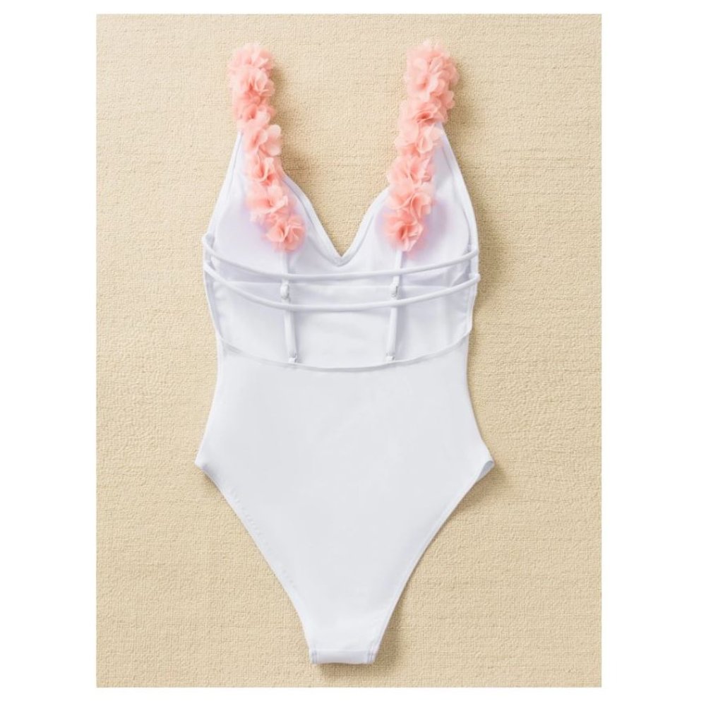 SHEIN White Bridal One Piece Swimsuit with Pink Flowers - Picture 2 of 5